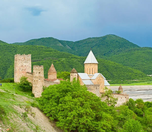 Panorama av slottet med kyrkan i Kaukasus-regionen nära tbilisi, Georgien — Stockfoto