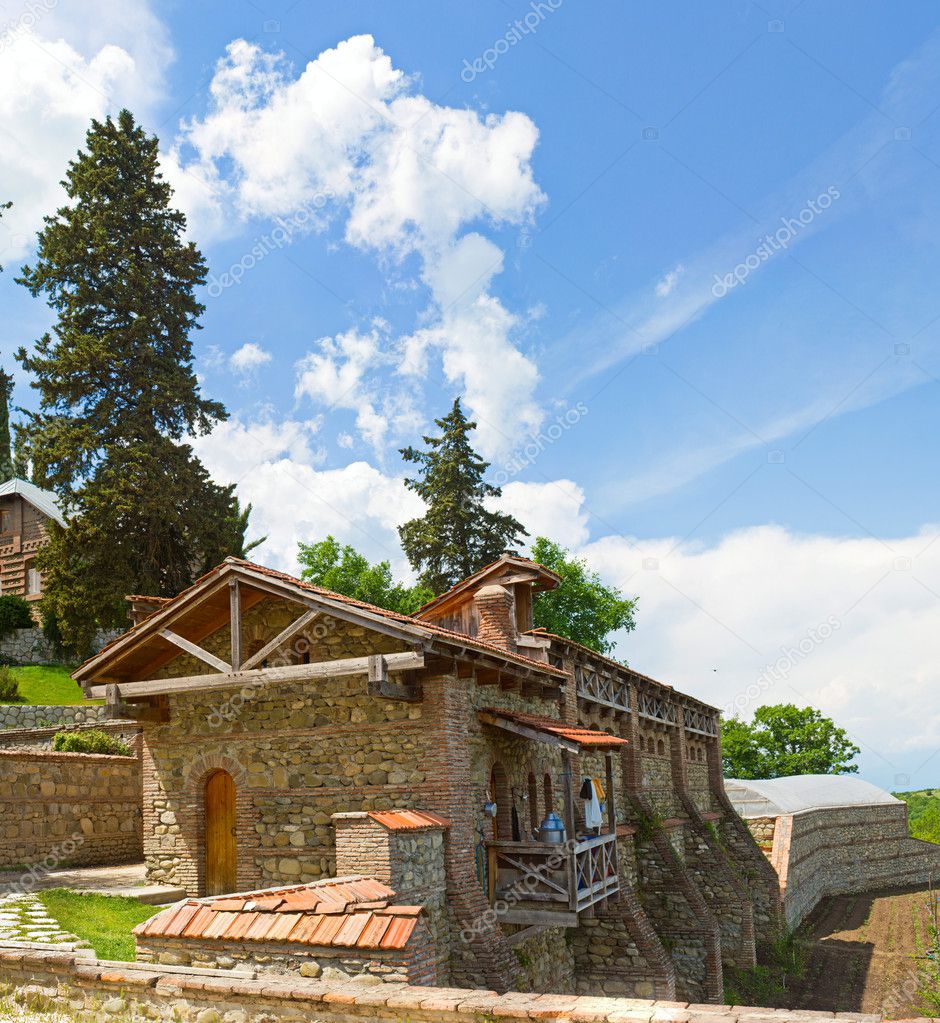 Panorama of historical medieval Shuamta monastery in Alazani Valley, Repub