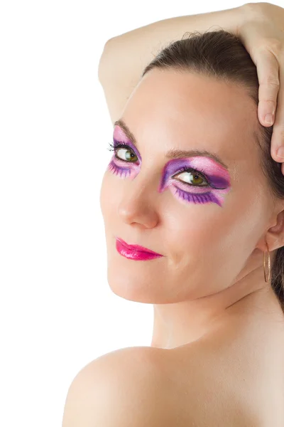 Porträtt av vacker kvinna med professionella make-up och mascara, puder, iso — Stockfoto