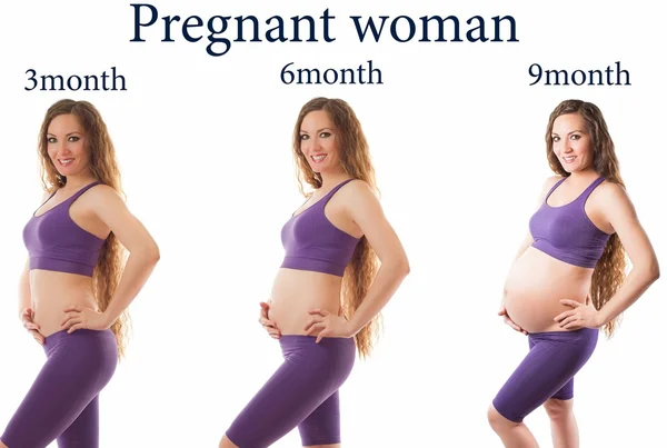 Fitness-Sport Körper von schlanken und schwangeren Frauen isoliert auf weißem Hintergrund — Stockfoto