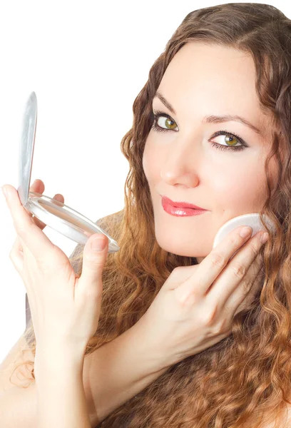 Makyaj model kadın kozmetik akıl having uzun saçlı kadın portresi - Stok İmaj