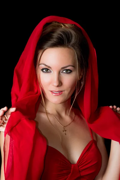 Bella donna in abito rosso — Foto Stock