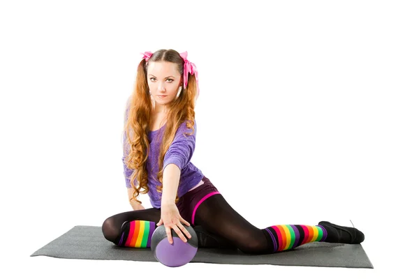 Fitness woman make stretch on yoga pose on isolated white background — Stock Photo, Image