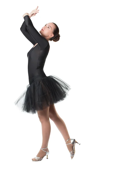 Krásná tanečnice žena tanečnice tančí balet s tutu na bílém pozadí - série fotografií — Stock fotografie