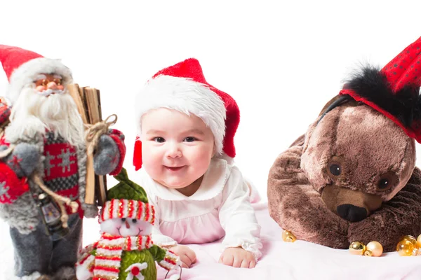 サンタ クリスマス白地隔離された幼年期および休日の概念に女の赤ちゃん — ストック写真