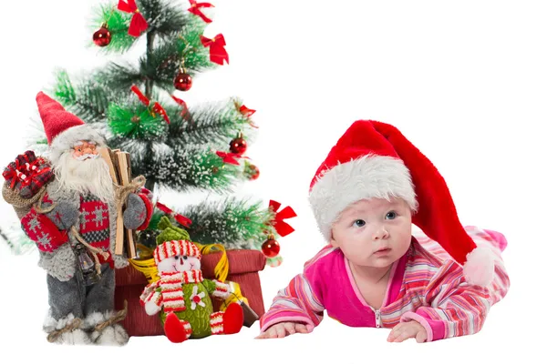 Santa meisje van de baby in Kerstmis op geïsoleerde witte achtergrond het concept van kinderjaren en vakantie — Stockfoto