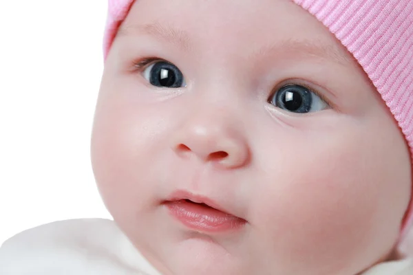 Portret van babymeisje met blauwe ogen geïsoleerd op witte achtergrond . — Stockfoto