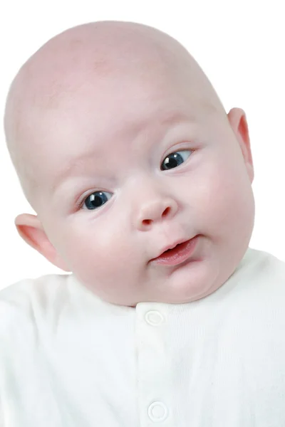 Portret dziecka dziewczyna niebieski oczy na białym tle — Zdjęcie stockowe