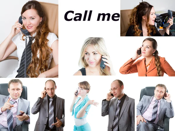 Collage de succès femme d'affaires, téléphone conversation homme d'affaires — Photo