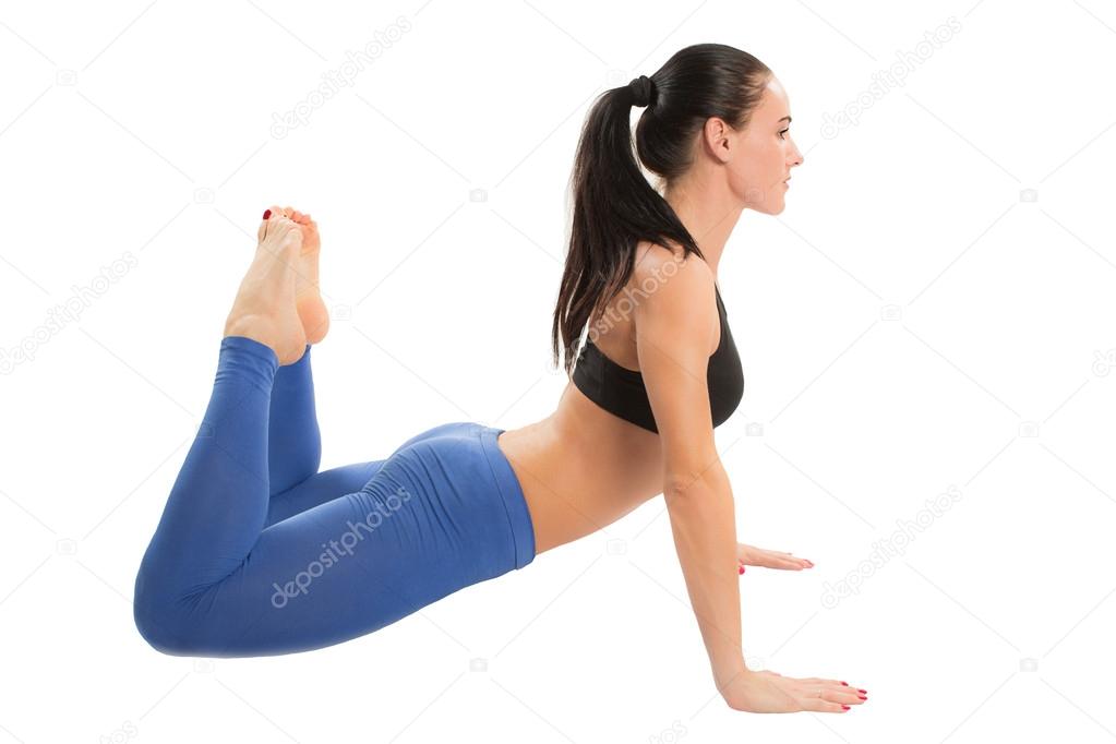 Fitness woman make stretch on yoga and pilates pose