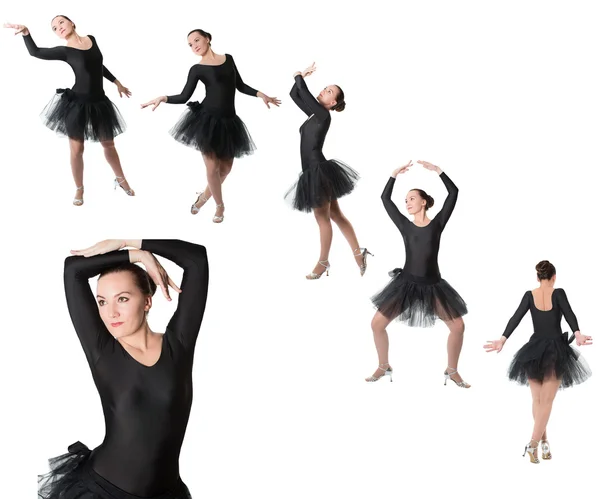 Collage of woman ballerina dancer standing pose on isolated white background. — Stock Photo, Image