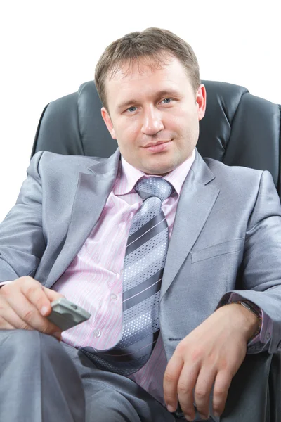 Retrato de un guapo joven jefe, aislado sobre fondo blanco. Concepto y éxito empresarial —  Fotos de Stock