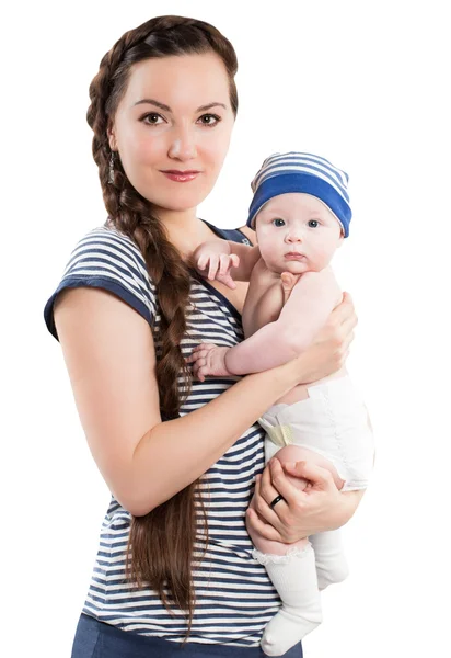 Moeder en baby meisje op geïsoleerde witte achtergrond gebruiken voor een kind, ouderschap of liefde concept — Stockfoto