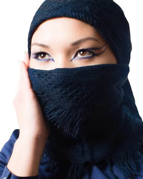 Arabic Oriental makeup,portrait of asian kazakh woman with professional make-up, isolated on white background — Stock Photo, Image