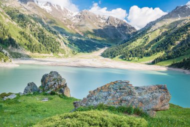 Spectacular scenic Big Almaty Lake, Tien Shan Mountains in Almaty, Kazakhstan,Asia at summer