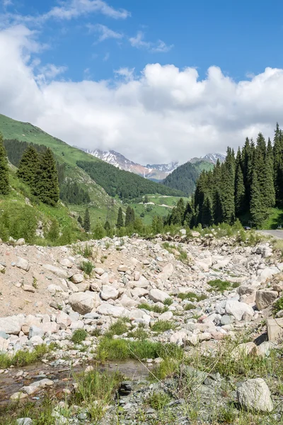 Road on Big Almaty Lake, nature green mountains and blue sky in Almaty, Kazakhstan,Asia at summer — Stock Photo, Image