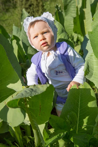 カザフスタン、アルマトイで夏の緑の草に愛らしい少女の赤ちゃん — ストック写真