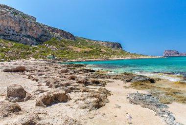 balos plaj. gramvousa Island, Girit greece.magical turkuaz suları, lagünler, saf beyaz kum plajları göster.