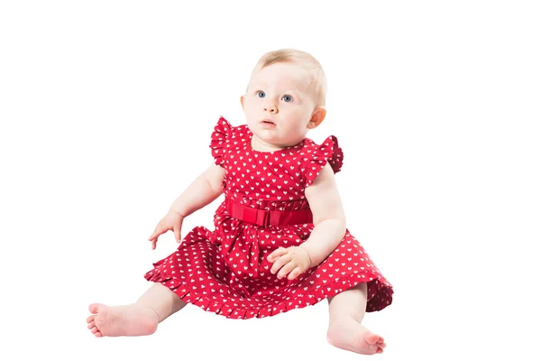 Pequena menina bonito isolado no fundo branco. Use-o para o bebê, parentalidade ou conceito de amor — Fotografia de Stock