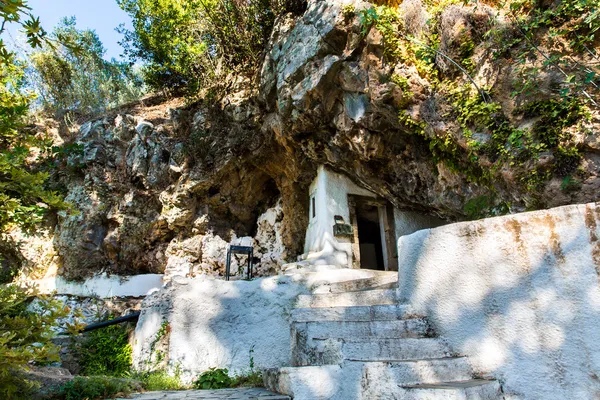 Pequena aldeia cretan na ilha de Creta, Grécia. Edifício Exterior de casa — Fotografia de Stock