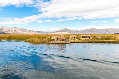 Traditional reed boat lake Titicaca, Peru, Puno, Uros, South America. clipart