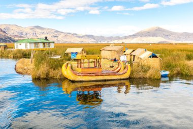 geleneksel reed tekne titicaca Gölü, peru, puno, uros, Güney Amerika.