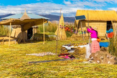 yüzen ada Titikaka Gölü: puno, peru, Güney Amerika