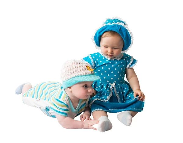Two babies on white background — Stock Photo, Image