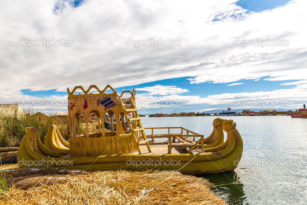 Traditional reed boat lake Titicaca,Peru,Puno,Uros,South America.
