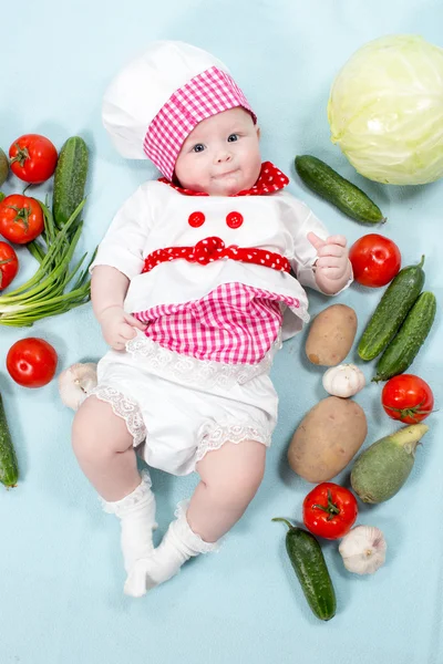 Bebê cozinheiro menina usando chapéu chef — Fotografia de Stock