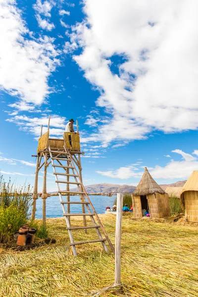 호수 titicaca puno에 떠 있는 섬 — 스톡 사진