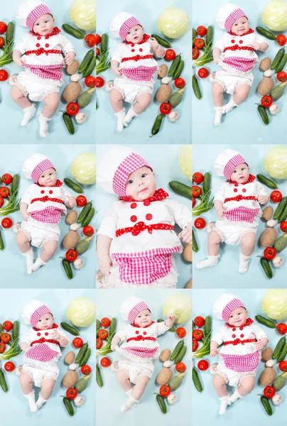 Collage of baby cook girl — Stock Photo, Image