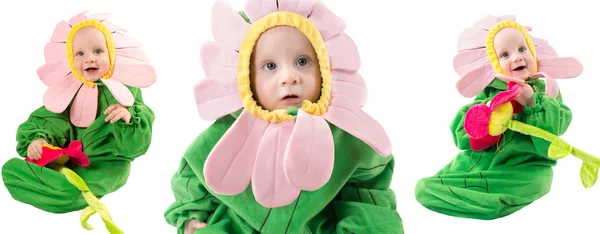 Babyjongen, gekleed in bloem kostuum — Stockfoto