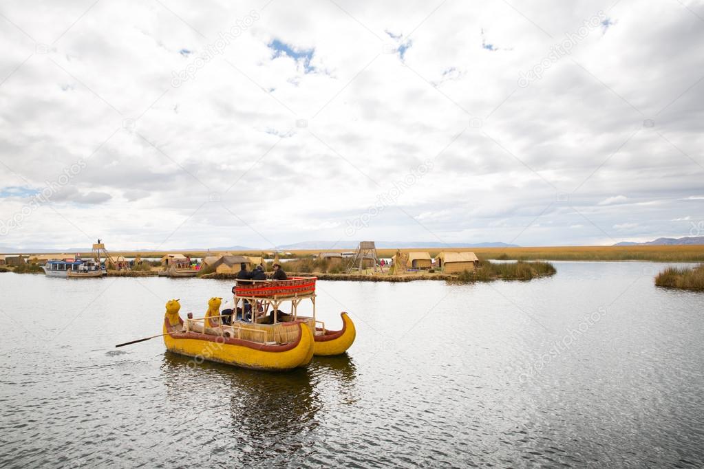 Traditional reed boat lake Titicaca