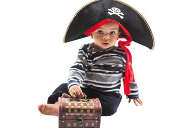 Child boy in costume pirate clipart