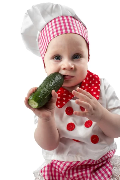 Bebê cozinheiro menino usando chapéu chef — Fotografia de Stock