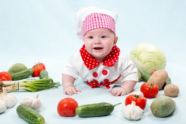 Flickan bär kock hat — Stockfoto