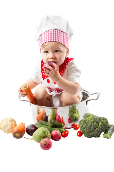 Baby girl with fresh vegetables — Stock Photo, Image