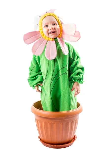 Baby flicka klädd i blomma — Stockfoto