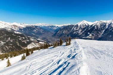 Ski resort bad gastein kış karlı dağlarda, Avusturya, salzburg, Avusturya Alplerinde - doğa ve spor arka iniş