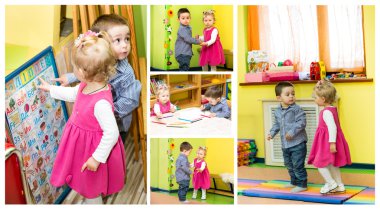 montessori anaokulu sınıfında iki çocuk.