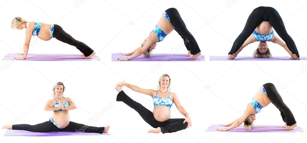 Collage of pregnant fitness woman
