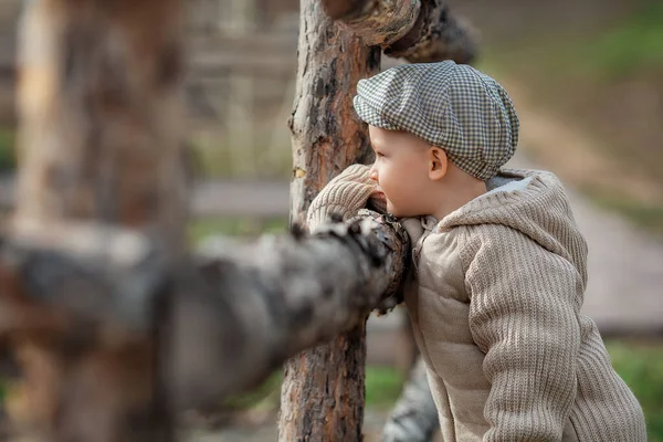 Portrait Bully Boy Kid Slingshot Aims Someone Fence Village Outdoors — Stock Photo, Image