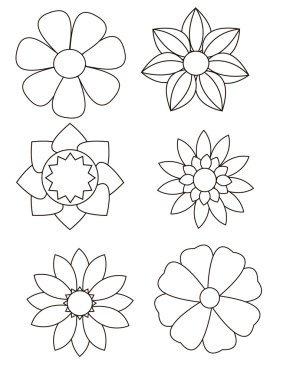 Altı siyah ve beyaz (kontur) çiçek kümesi