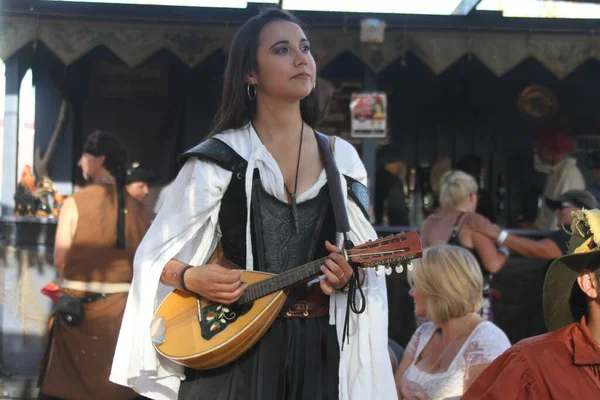 2014 カリフォルニア州ホリスター ルネッサンス フェアで中世の衣装を着た音楽家 — ストック写真