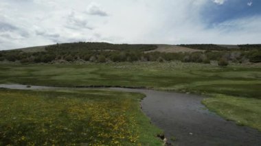 Koosharem gölünün ve bataklığın üzerinde uçuyor.