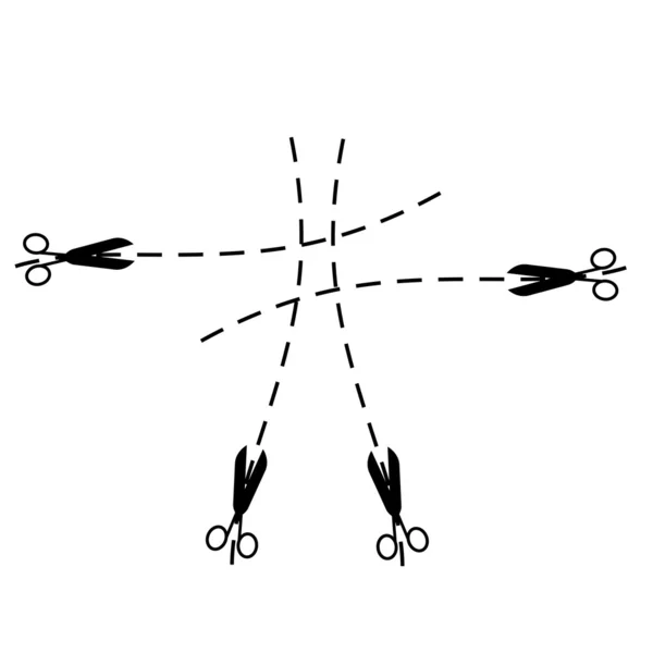 Silhouette of scissors and stroke-puntkir a line — Φωτογραφία Αρχείου