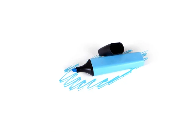 Blue marker and the drawn dark blue lines — Stock Photo, Image