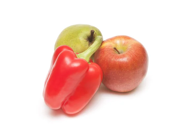 Skład owoce gruszka jabłko i pieprz — Zdjęcie stockowe