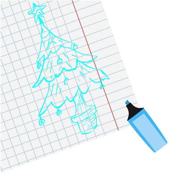 Mavi Noel ağacı defter sayfası boyalı marker